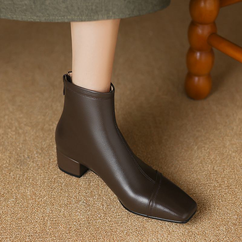 Krazing Pot Kuhleder Winter Dicke Mittelhohe Absätze Chelsea Boots Basic Design Damen Slipper Größe 43 Streetwear Stiefeletten