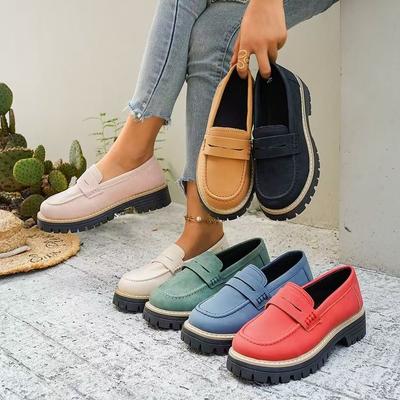 2025 nuove scarpe basse primavera e autunno taglie grandi casual lucide stile britannico scarpe da donna tacco spesso suola spessa commercio estero retrò