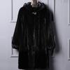 Outono e inverno novo casaco de pele marten sobretudos feminino longo inteiro vison pele com capuz casual