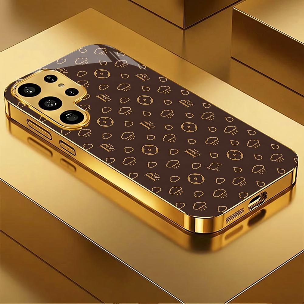 Stylish Brown Gold Cloud phone case glass s26 ultra case s25 ultra case for Samsung Galaxy S26 S25 S24 S23 S22 FE Ultra Plus