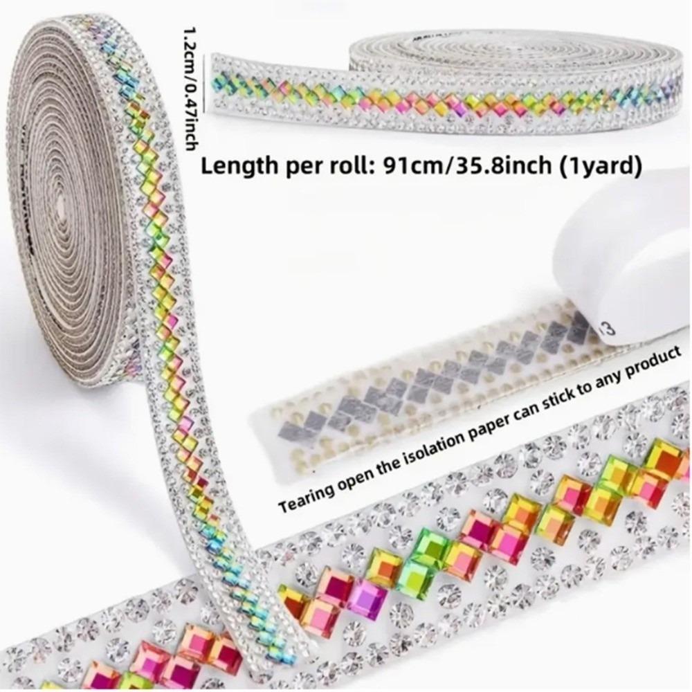 Self Adhesive Rhinestone Chain Colorful Rhinestone Band Sticky Trim Crystal Trim  Bag Decoration