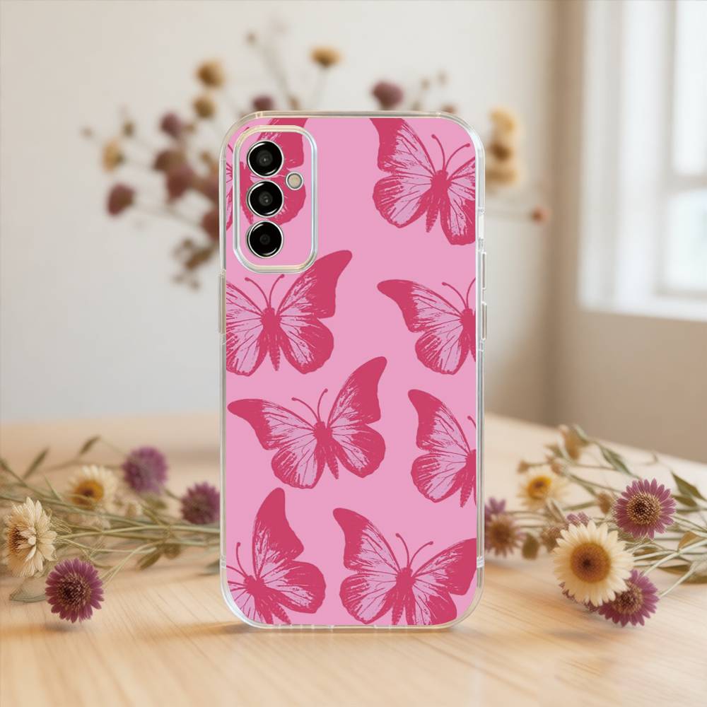 Pink Butterfly Pattern Phone Case For SamsungA10,12,20,21S,30,31,40,50,51,52,70,71 Transparent Cover