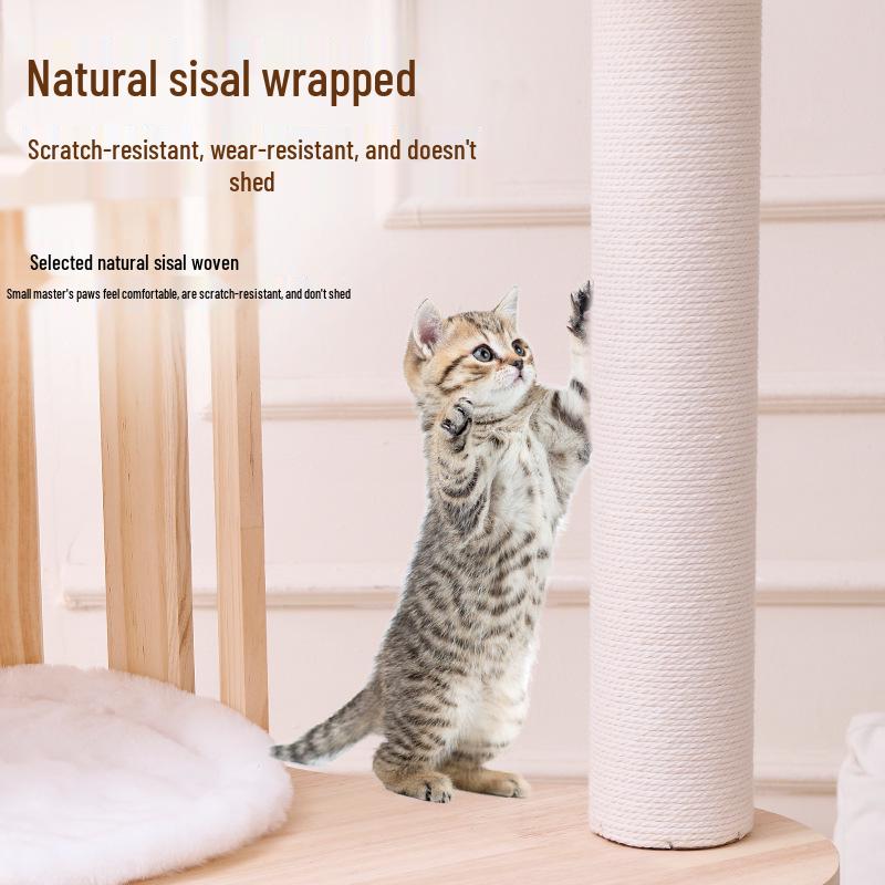 Luxury Solid Wood Multi-Level Cat Tree with Space Capsule Bed and Scratching Post