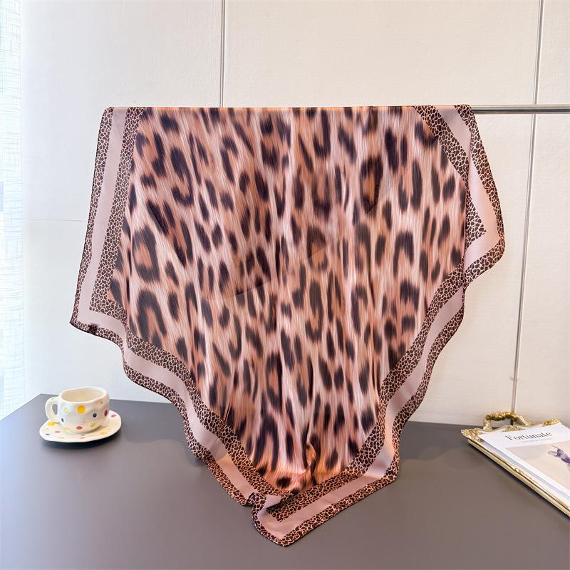 New wild leopard print imitation silk high-end large square scarf silk scarf printed shawl decorative scarf sunscreen headscarf scarf