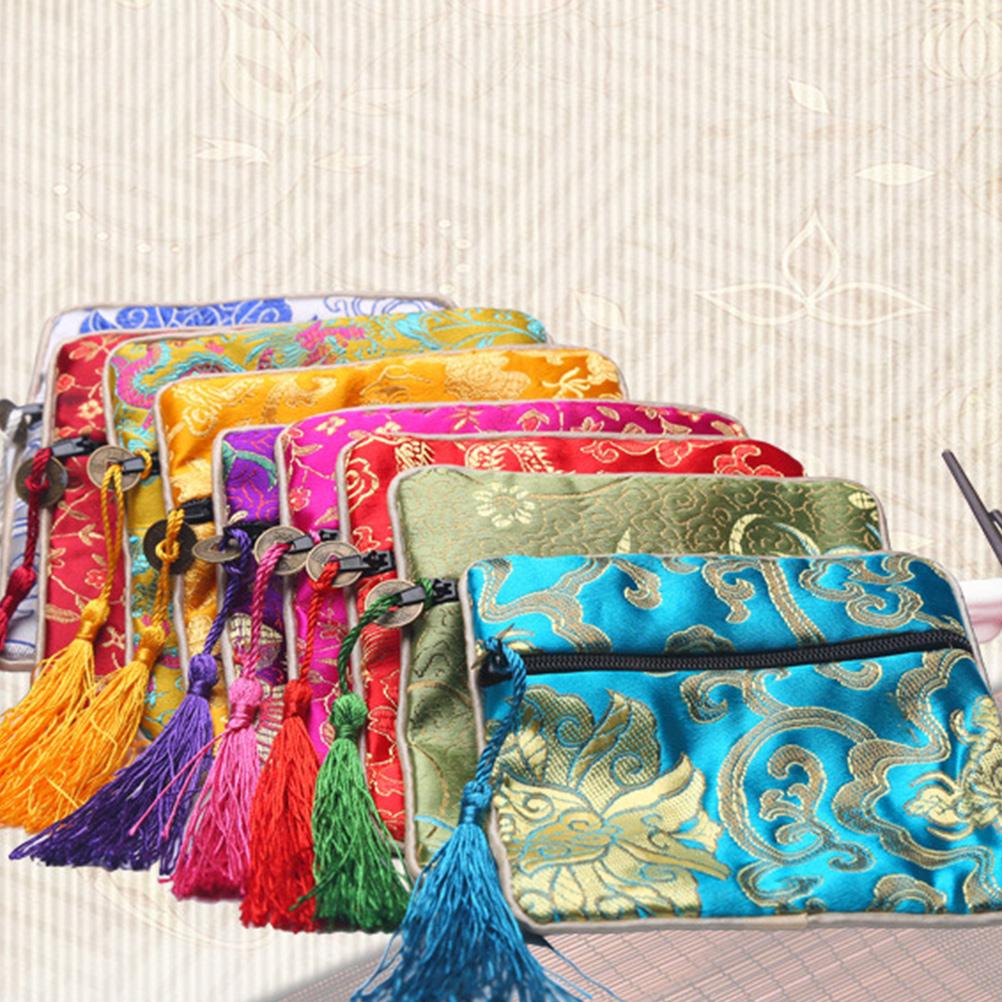 10 Stück Reißverschluss-Schmuckbeutel, Geschenkbeutel, chinesischer Stil, Beutel, Geldbörse, Wen Wan, Jade-Armband, Aufbewahrung, Buddha-Perlen, Brokat, Miss