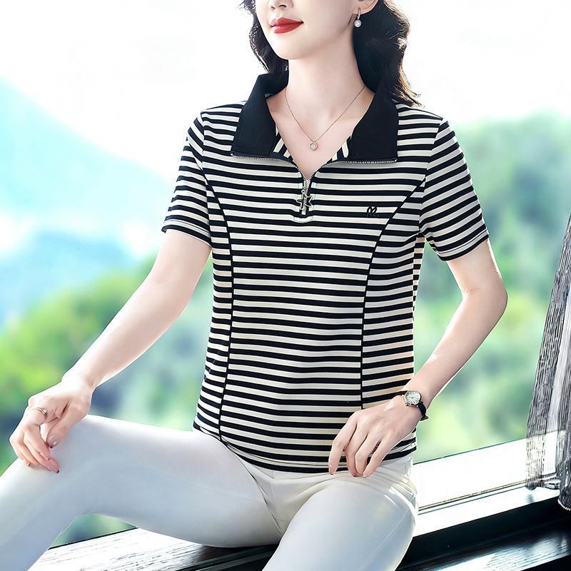 

2026 Women s Slim Fit Short-Sleeve Polo Shirt - Solid Color Lapel Tee XL (for 55-60 kg)
