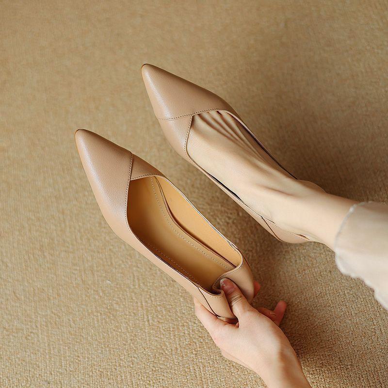 French temperament pointed head shallow mouth versatile single shoes 2025 spring and summer new fashion commuting comfortable thin heel single shoes