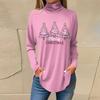 Women's Fashionable Loose-Fit High-Neck T-Shirt With Christmas Print Long-Sleeved Top