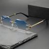 Vintage Rimless Sunglasses Women Men Brand Designer Polygon Sun Glasses Female Trendy Rectangle Cutting Len Shades Eyewear UV400