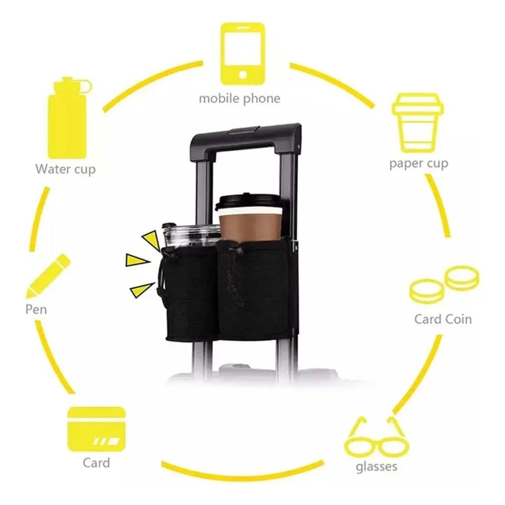 Luggage Handle Water Bottle Holder Bag Dual Cup Storage Pouch Adjustable Drawstring Drink Carrier For Travel Suitcase Use