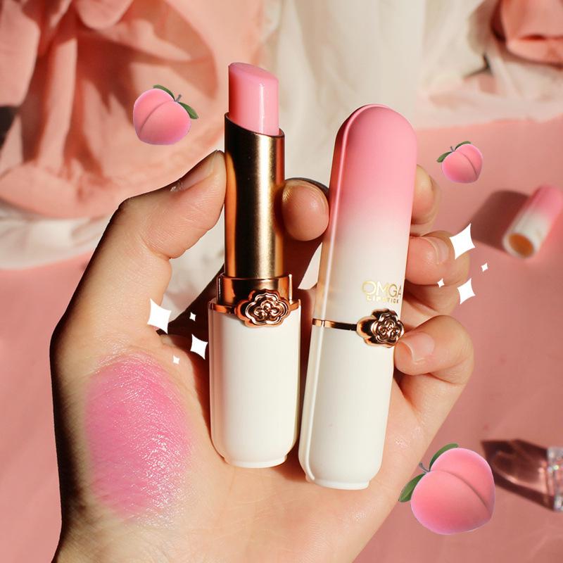 OMGA Burrocacao Gel Color-Cambiante Idratante - Pesca Lipstick Impermeabile Adattabile alla Temperatura