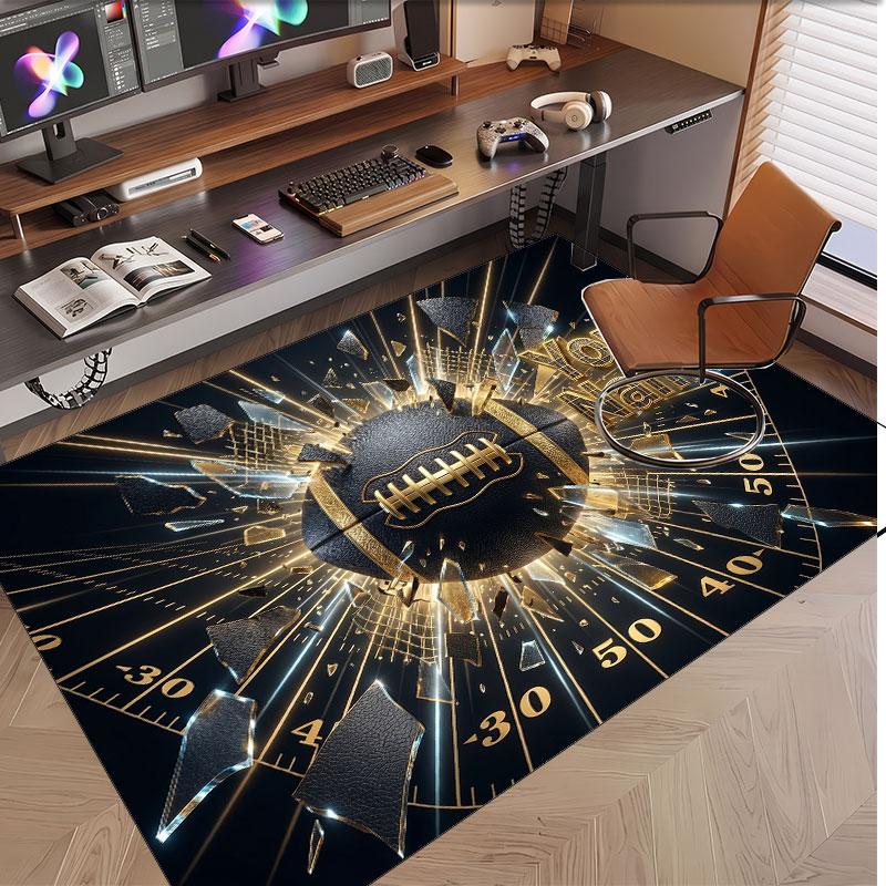 American Football Theme Soft Crystal Velvet Rug Custom Name & Text Print Non Slip Floor Rug for Bedroom Living Room