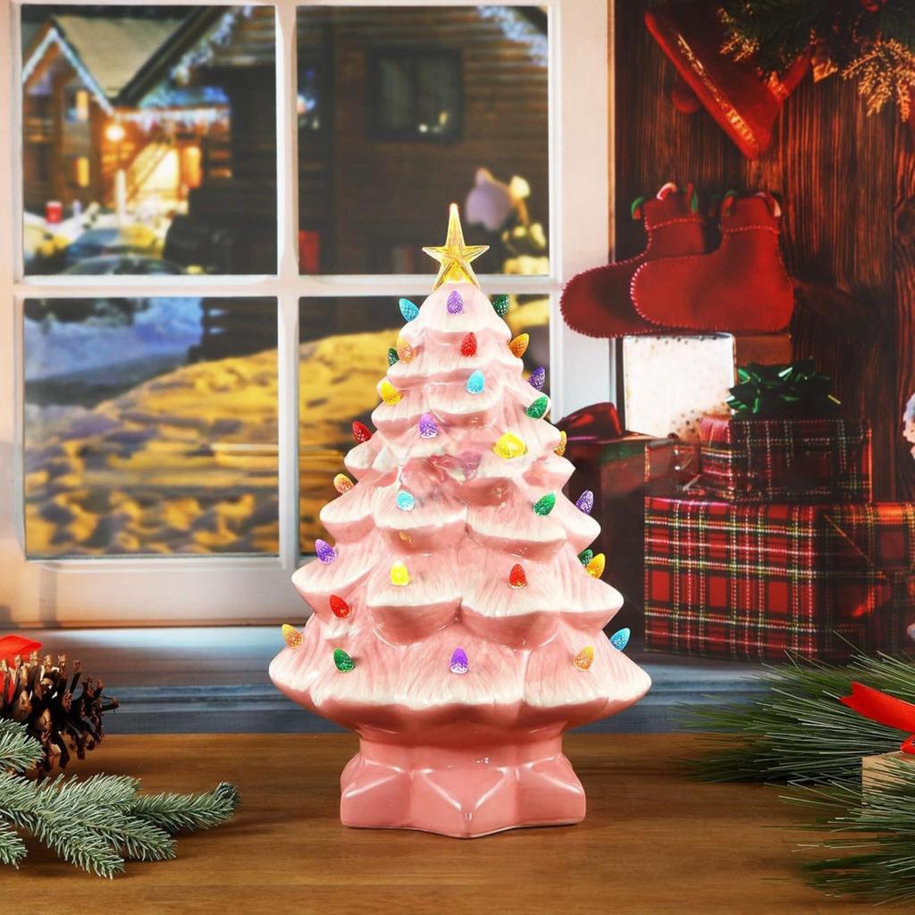 Resin Christmas Tree LED Light Ornament 30cm Christmas Tree Tabletop Decorations,Battery Operated