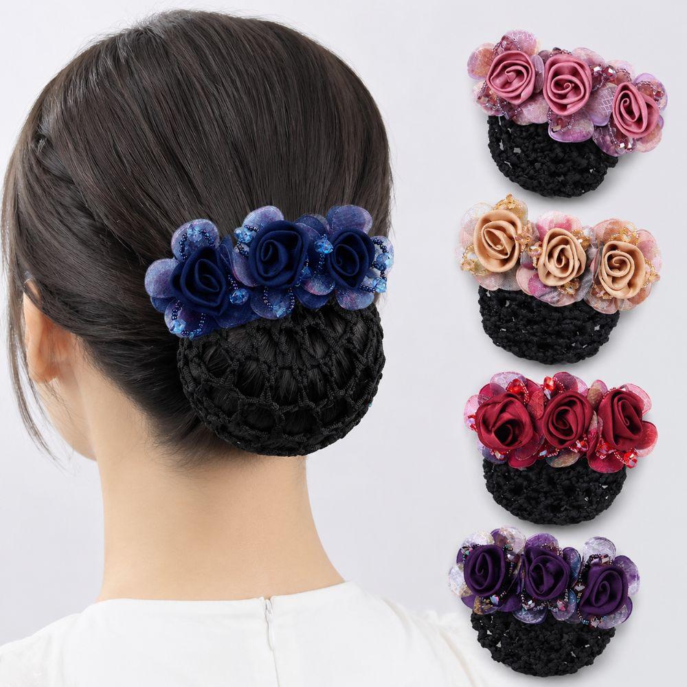 Updo Styling Tool Flower Hair Net with Spring Clip Net Pocket Headdress  For Work Use