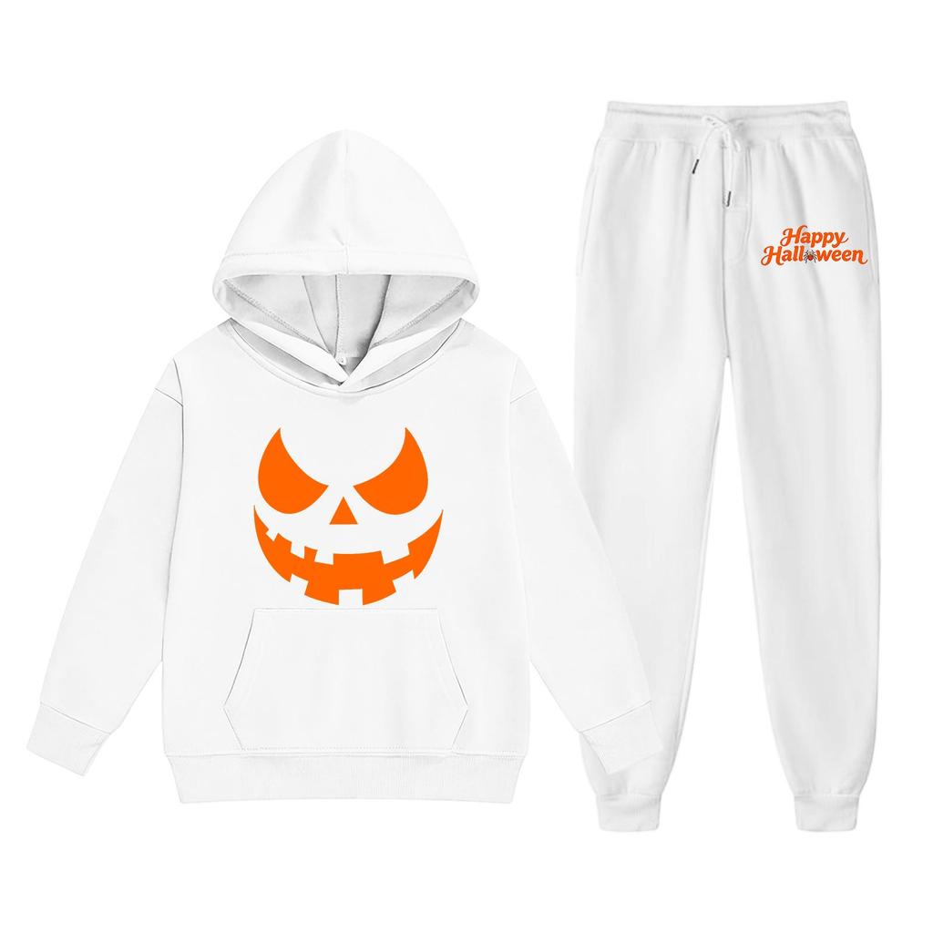 Kids Hoodie and Sweatpants Set with Halloween Print for Holiday Wear