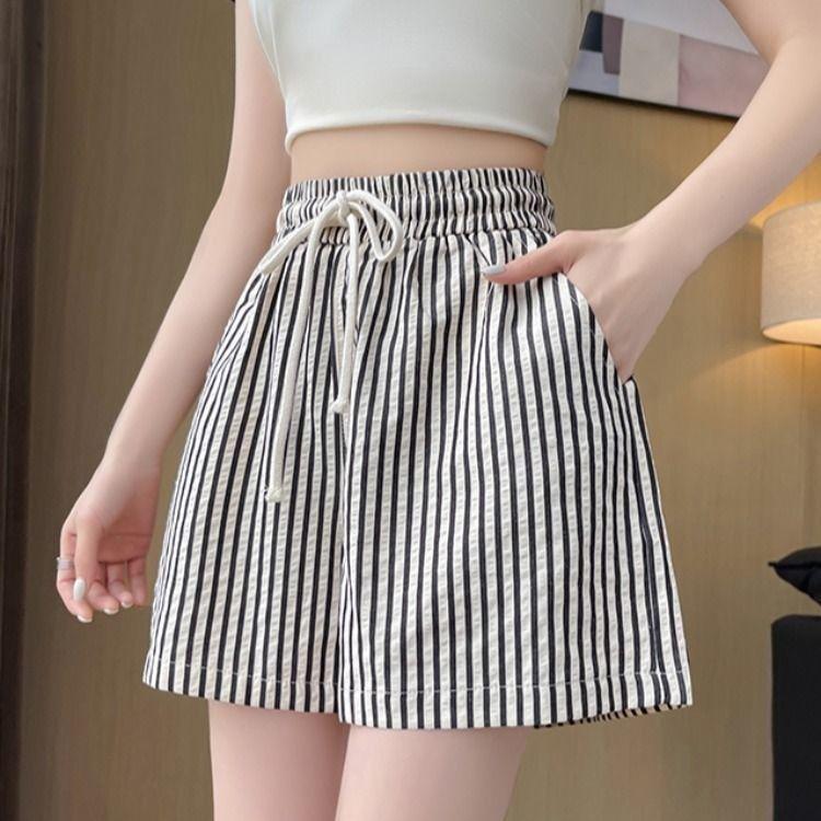 

Women s Coffee Striped High-Waist Wide-Leg Pants for Spring and Autumn - Retro, Loose, Floor-Length Trousers XL (recommended for 115-130 jin)