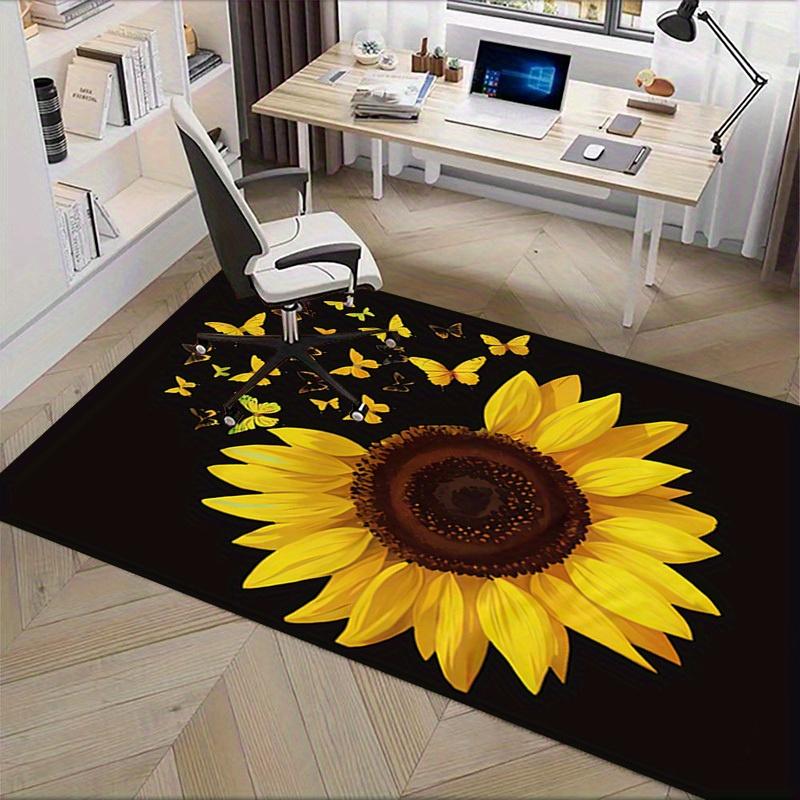 Office Carpet Sunflower Butterflies Design, Sofa Rug for Living Room, Chair Mat Under Protec