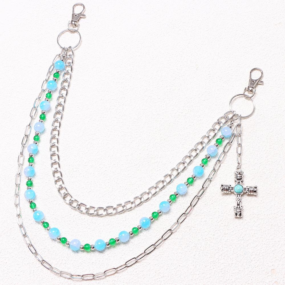 Vintage Cross Waist Chain Women's Hip-hop Chain Trouser Chain European and American Style Beaded Decorative Accessories Jeans Hanging Chain