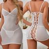 Fashion Sheer Cross-Tie Bodysuit Woman Sexy Lingerie Erotic Leopard Print Short Dress Lace Underwear Backbare Bodysuit Sexy Set
