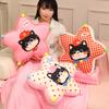 2 In 1 Printed Star Cat Plush Pillow Blanket Soft Fluffy Cartoon Cushion Warm Portable Blanket Home Decor Travel Nap Blanket