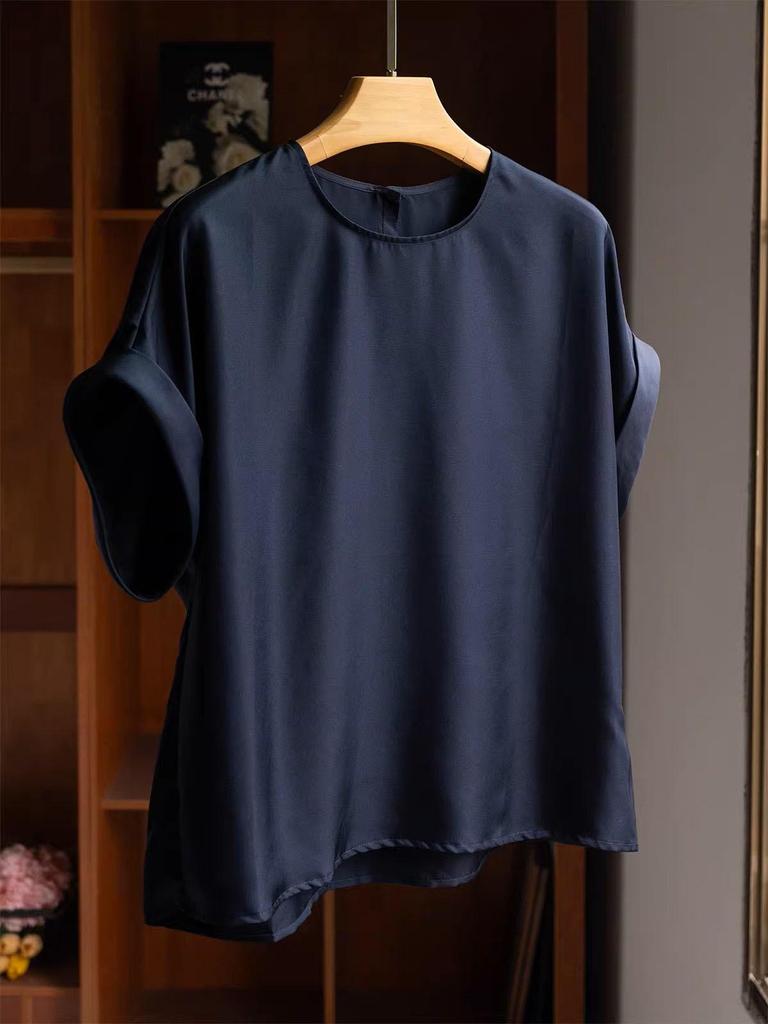 Minimalist Mulberry Silk T-shirt & Half Skirt Set in Classic Old Money Style
