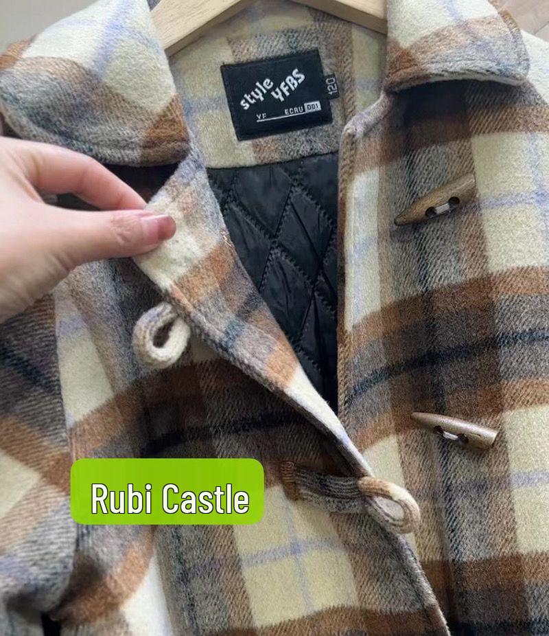 2025 Mädchen Koreanischer Stil Karierter Wollmantel - Mittellang Herbst/Winter Modetrend