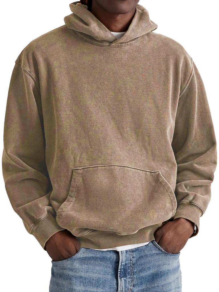 2025 Men's Retro Washed Cotton Hooded Pullover for Autumn/Winter