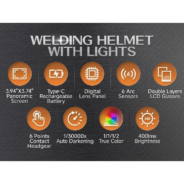 ANDELI Auto Darkening Welding Helmet with Large Viewing True Color Welding Mask 6 Arc Sensor 1/1/1/2 for Welding Cut Grind Area