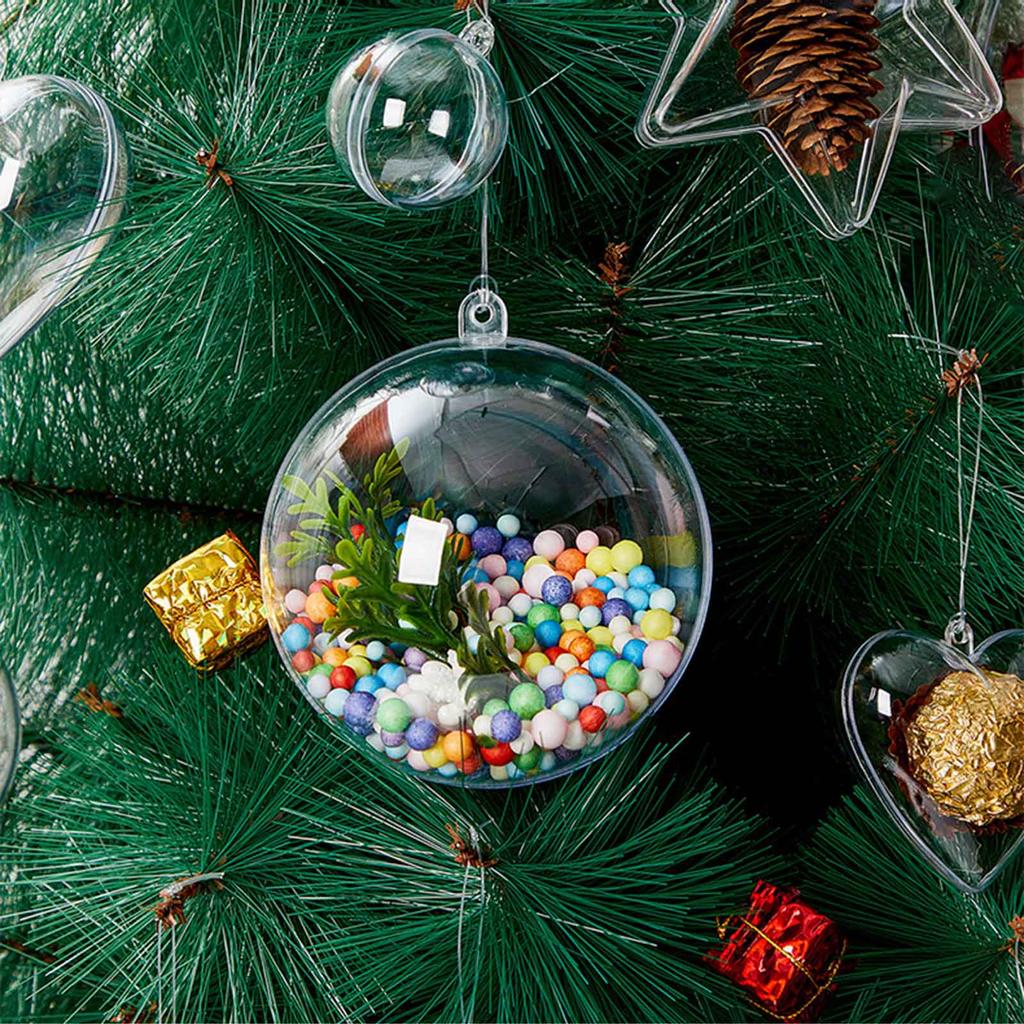 Set Of 6 Transparent Plastic Fillable Baubles Christmas Tree Hanging Ornaments Festival Home and Event Decoration