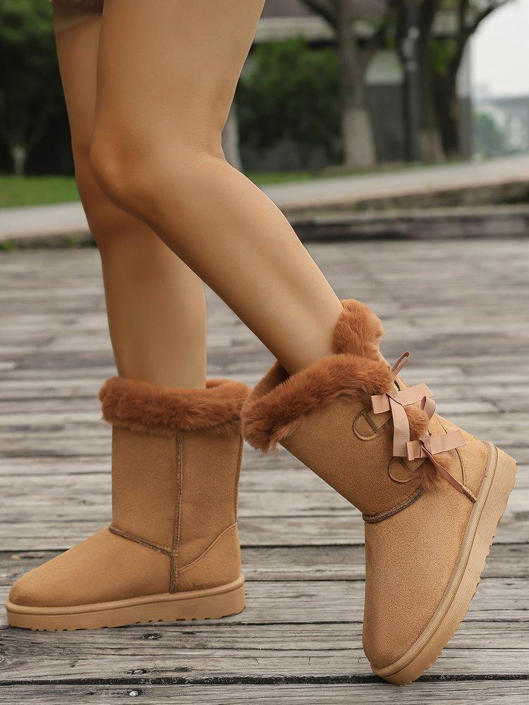 

Большой размер новые средние трубы зимние женские сноубутсы средней и высокой высоты модные бархатные сноубутсы с бантом 42 коричневый