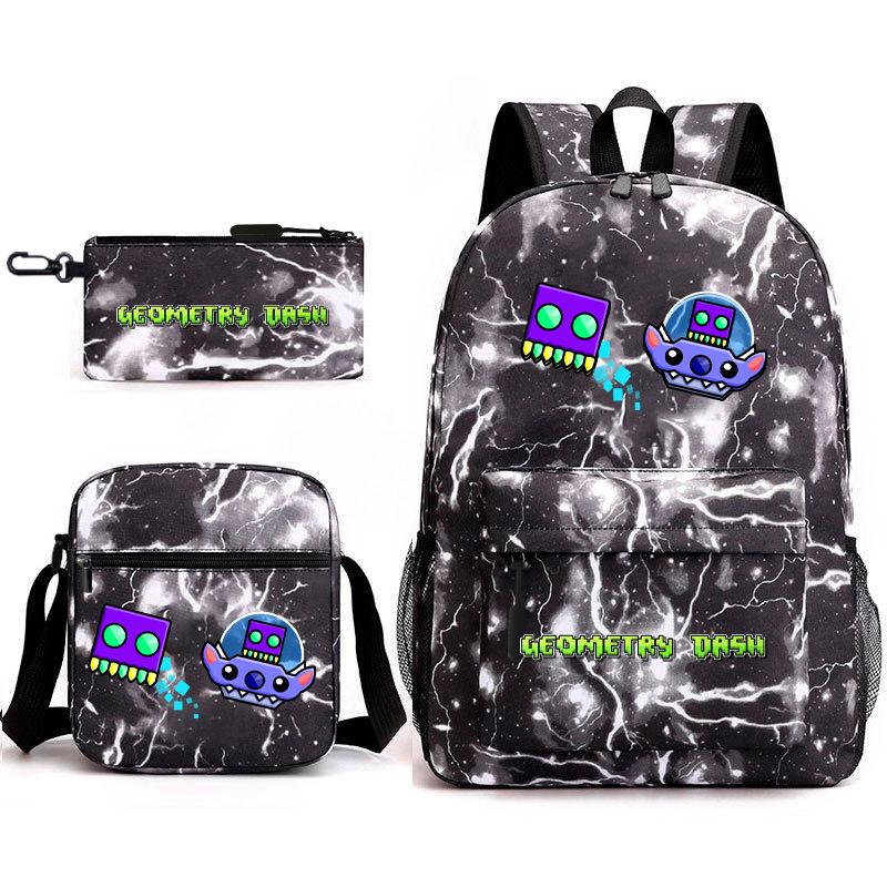 Geometric sprint trend starry sky schoolbag three-piece geometry dash heat transfer personalized backpack leisure bag