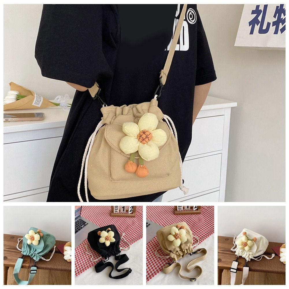 Drawstring Crossbody Bags Flower Work Tote Bag Korean Style Make Up Bag  Girls