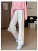 Women's Lambswool Wide-Leg Sweatpants - Plush, Thick Winter & Autumn/Spring Cotton Blend, Sports Style, 2024 Edition, Small Sizes Available.