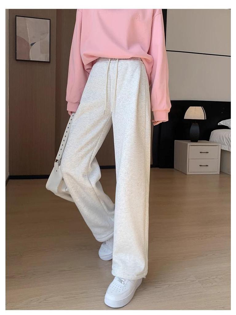 Women's Lambswool Wide-Leg Sweatpants - Plush, Thick Winter & Autumn/Spring Cotton Blend, Sports Style, 2024 Edition, Small Sizes Available.