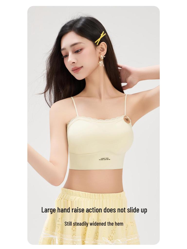 Summer Seamless Lace Trim Push-Up Bandeau Bra – Wire-Free, Strappy, Anti-Exposure, Sweet Beautiful Back Design.