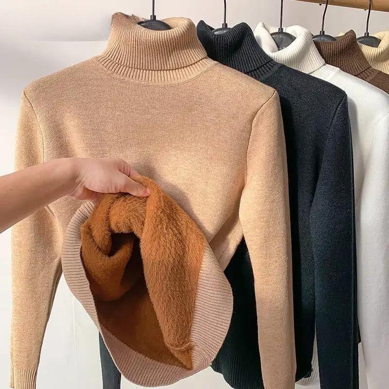Turtle Neck Winter Sweater Women Elegant Thick Warm Female Knitted Pullover Loose Basic Knitwear Jumper