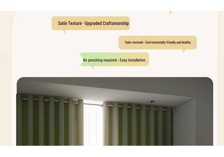 Telescopic No-Punch Curtain Set: Blackout, Heat Insulation, Sun Protection for Bedroom, Living Room, Balcony, Rental Partition