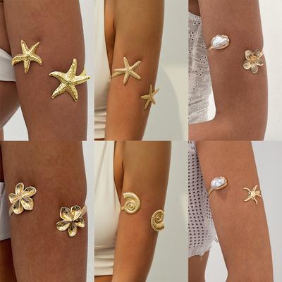 2025 Trendige Seestern Offene Armreifen Verstellbares Armband Silber Gold Farbe Punk Blume Muschel Geometrisch Oberarm Armreif für Frauen Strandschmuck