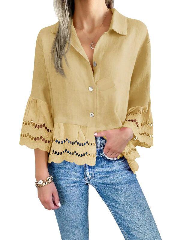 2025 Spring/Summer Women's Flare Sleeve Lace Shirt