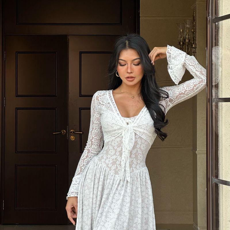 

[Mi Mijia] Summer Whisper European and American Gyaru Temperament Sexy Atmosphere Lace Long sleeve Cardigan 25/Z522 Gardenia White S