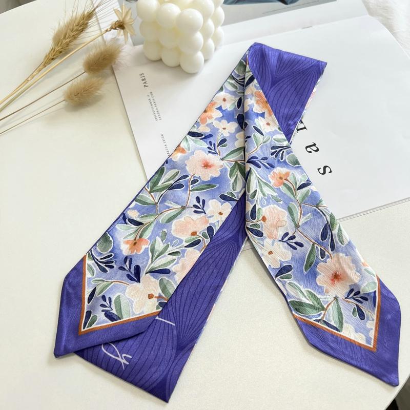 Floret Printed Hairband Silk Satin Bag Scarf For Women Skinny Long Wrist Ribbon Neck Scarves Fashion Hair Scarfs For Women