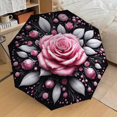 1pc Rose Floral Pattern Umbrella  Automatic Opening and Closing Umbrella, High Quality Umbrella, Ideal Gift for Her 207