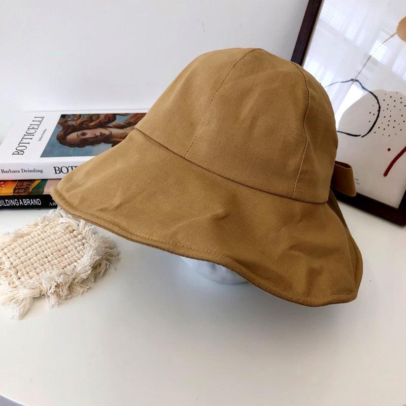 Bucket hat women's summer thin sun hat sun protection big edge cycling ponytail bow versatile trendy hat