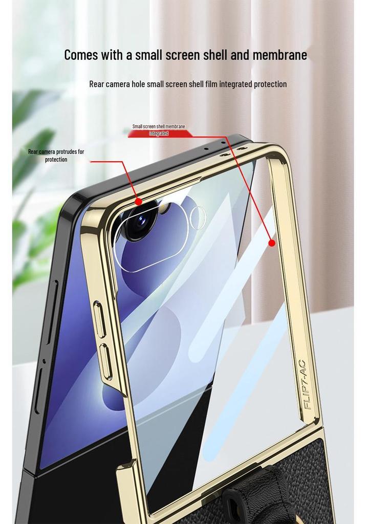 Samsung Z Flip 8 Electroplated Retro Leather Case with Lanyard and Ring Holder