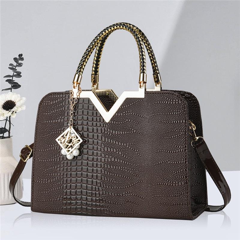 Women’s Large Capacity Crocodile Pattern Top Handle Bag, Light Luxury High-End All-Match Shoulder Crossbody Fashion Purse