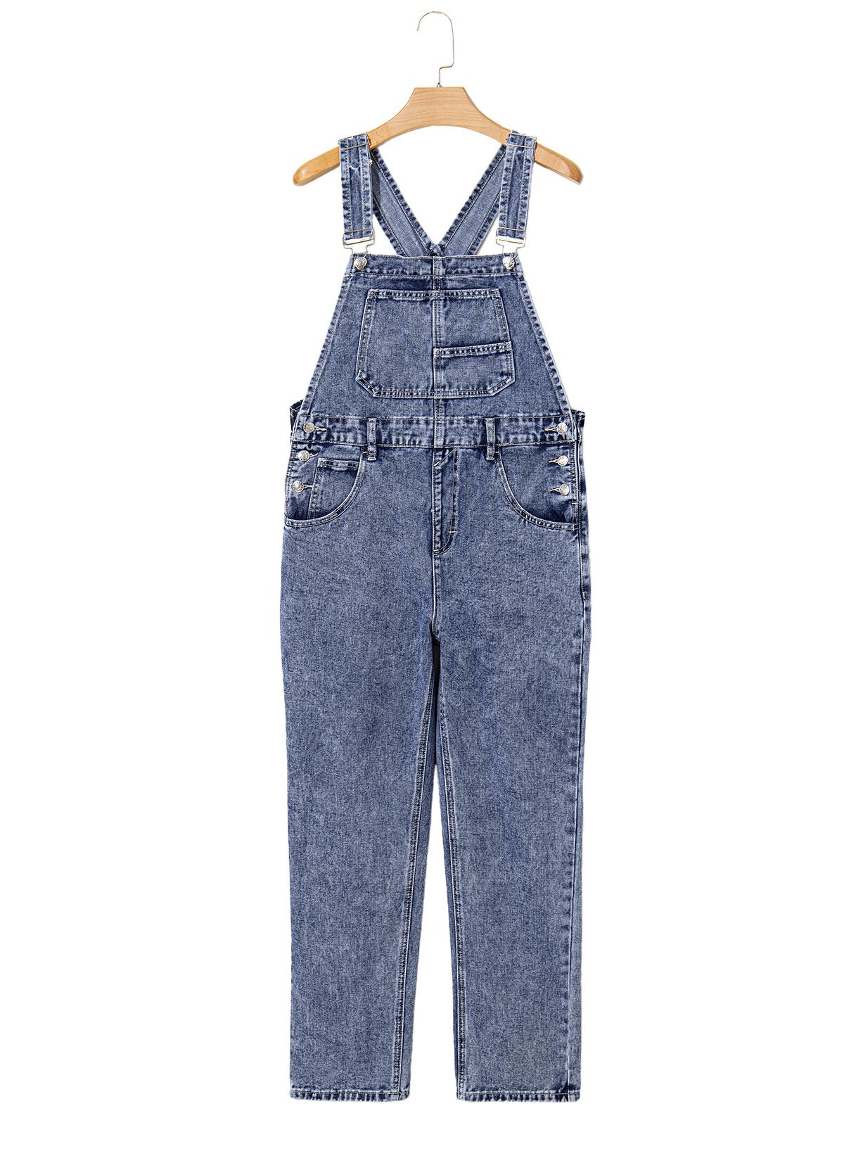 

Shiying Осенний женский однотонный джинсовый укороченный комбинезон, европейский и американский повседневный стиль с множеством карманов Small синий