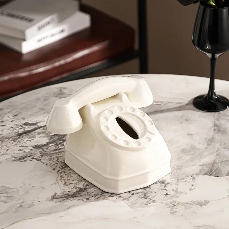 Telephone Shape Ceramic Tissue Box Napkin Paper Box Desktop Removable Tissue Box Tissue Storage Boxes Creative Tissues Container