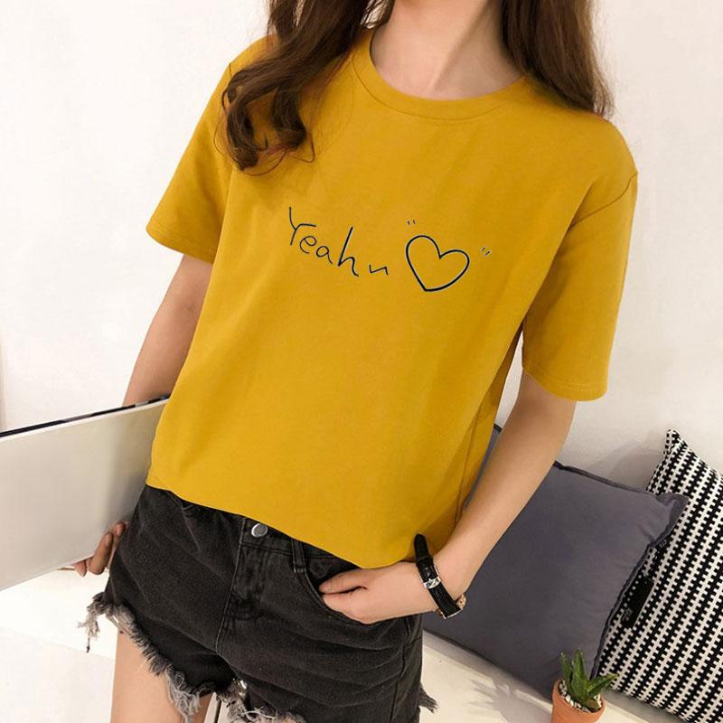 Dame T-skjorte Casual Kortermet O-hals Trykk Bokstav Hjerte T-skjorte Unisex Dame Jente Topp Tees