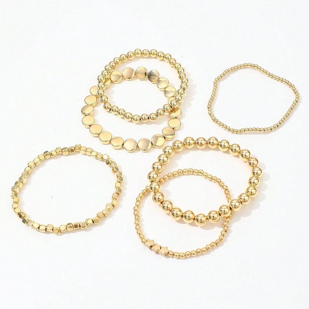 6Pcs/set Bohemia Handmade Geometric Ball Bead Chain Bracelet Vintage Stacked Ball Beaded Bracelet For Women Trend Party Zircon