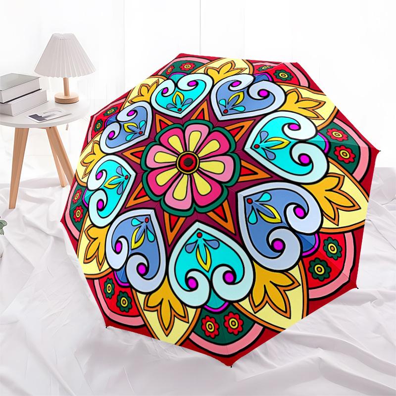 1pc Mandala Pattern Automatic Folding Umbrella - Portable Collapsible Design, 8-Rib Iron Frame, Durable Fabric yy251125054